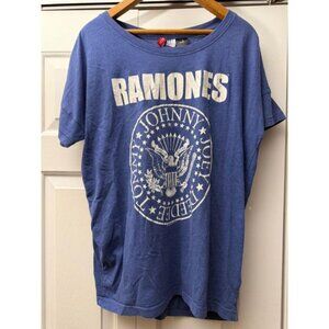 Loose-Fitted Ramones Graphic Tee in Blue with White Logo